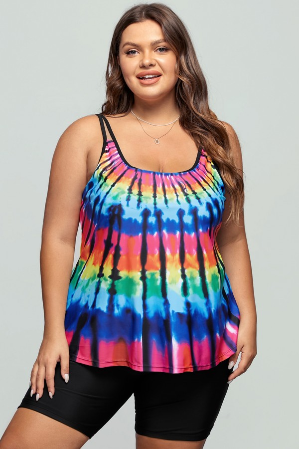 Tie Dye Print Plus Size Tankini Set