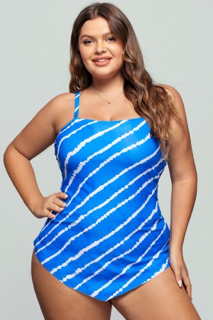 Scarf Blue Bandeau Longer Length Tankini Set