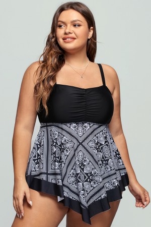 Black Plus Size Tribal Print Swimdress