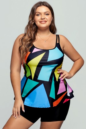 Colorful Plus Size Geometric Print Tankini Set