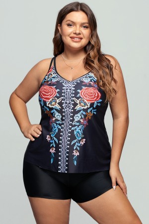 Tribal Print Double Straps Tankini Set