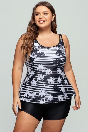 Color Black Plus Size Tankini Set
