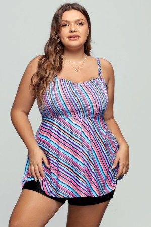 Plus Size Rainbow Stripe Tankini Set