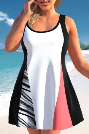 Plus Size Patchwork Wave Pattern Print Swimdress Top