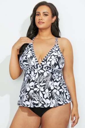Black Floral Loop Strap Tankini Set