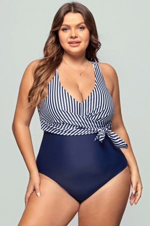 Wrap Lace Up Plus Size One Piece Swimsuit