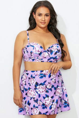 Purple Lavender Sweetheart Neckline Bikini Top With Skirt
