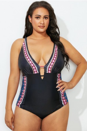 Deep Vneck Adjustable Straps OnePiece Swimsuit