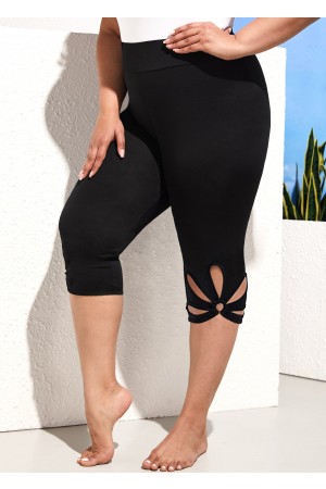 High Waisted Black Floral Design Plus Size Shorts