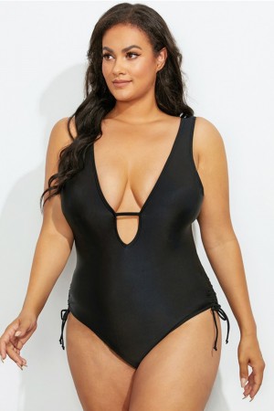 Black Plunge VNeck OnePiece Swimsuit