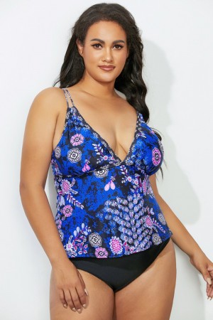 V Neck Strappy Crossback Tankini Set