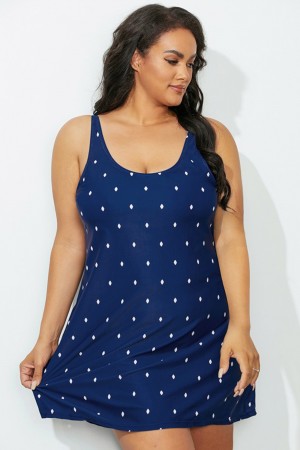 Navy Silver Scoop Neck Swimdress