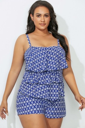 Medallion Blue TripleTiered Bandeau Tankini Set