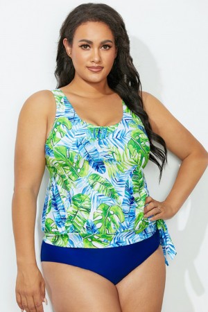 Tropical Side Tie Blouson Tankini Set