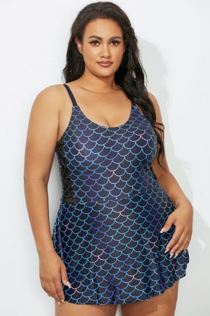 Mermaid Scoop Neck Peplum Swimdress