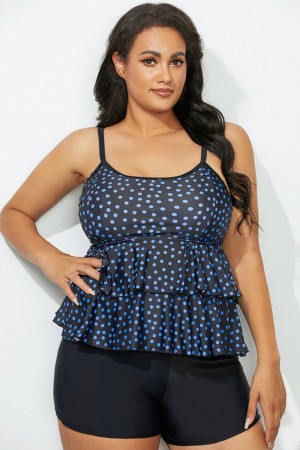 Black Polka Dot Tiered Tankini Set
