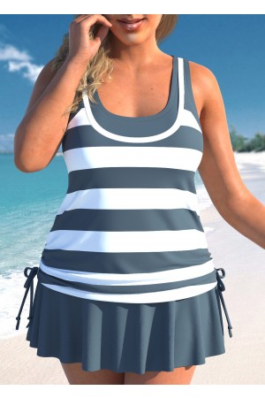 Plus Size Fake 2in1 Dark Grey Tankini Set