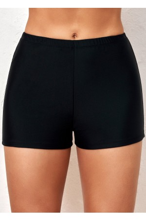 High Waisted Black Elastic Detail Swimwear Shorts