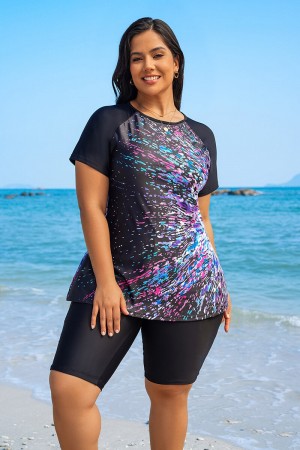 Colorful Round Neck Short-Sleeved Tankini Set
