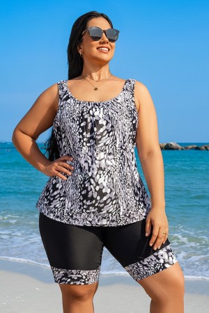 Black Scoop Neck Wide Straps Tankini Set