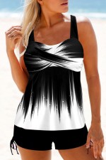 White Ombre Cross Front Wide Strap Tankini set