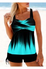 Cross Front Wide Strap Cyan Ombre Tankini