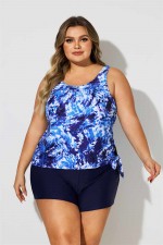 Tie Dye Print Side Tie Women Plus Size Tankini Set
