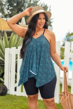 Blue Dot Print VNeck Thick Strap Plus Size Tankini Set