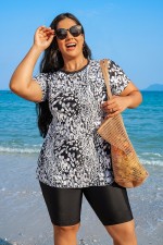 White Dot Print Round Neck Short Sleeve Tankini Set