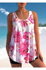 Plus Size Floral Print Pink Tankini Set