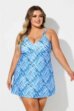 Blue Water Striped Scoop Neck Plus Size Swimdress