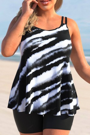 Tie Dye Print Plus Size Color Block Tankini Set