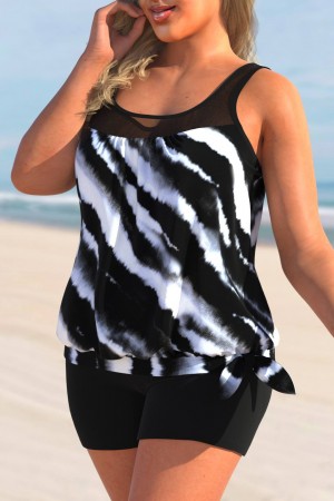 Tie Dye Print Plus Size Color Block Tankini Set