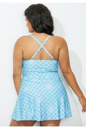 Mermaid Lattice Front Peplum Swimdress