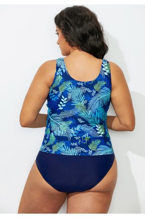 Tropical Leaf Scoop Neck Tankini Set