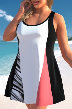 Plus Size Patchwork Wave Pattern Print Swimdress Top