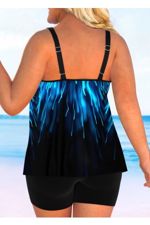 Plus Size Double Straps Black Ombre Tankini Set