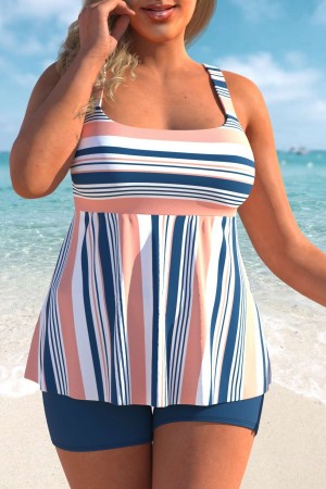 Plus Size Multi Color Striped Tankini Set
