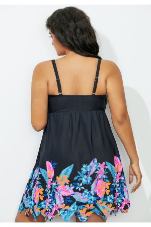 Floral Border Scallop Hem Swimdress