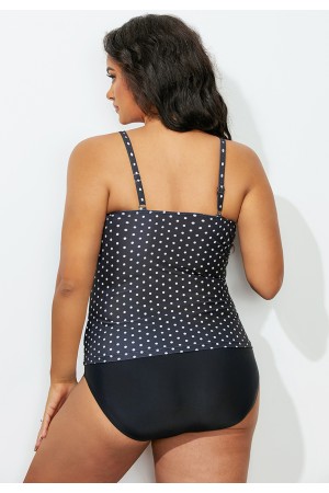Black Polka Dot Scoop Neck Tankini Set