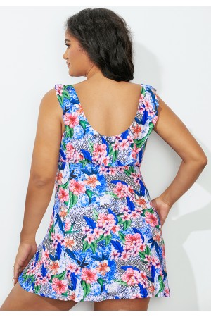 Floral Ruffle Neck Swimdress
