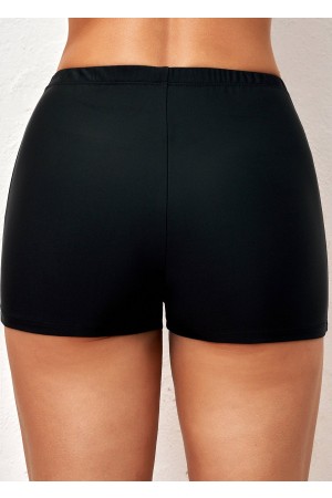 High Waisted Black Elastic Detail Swimwear Shorts
