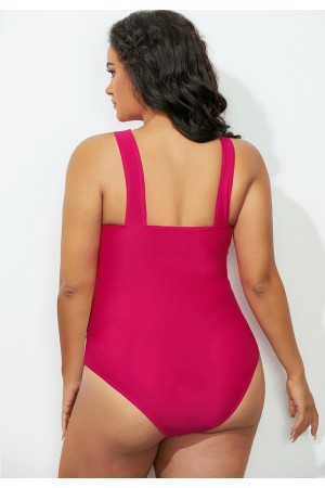 Red Cross Neck Ruched OnePiece Swimsuit