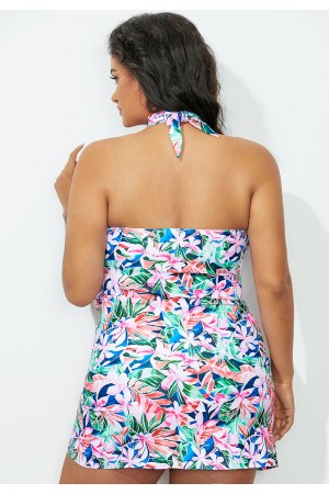 Floral Cross Neck Halter Swimdress