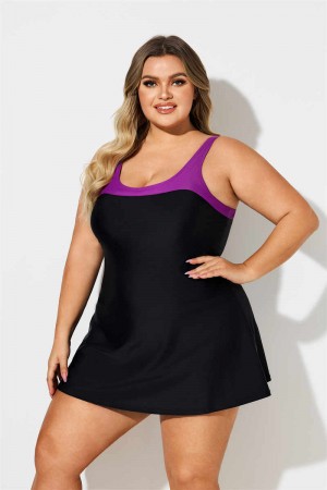 COLORBLOCK SCOOP NECK Plus Size SWIMDRESS