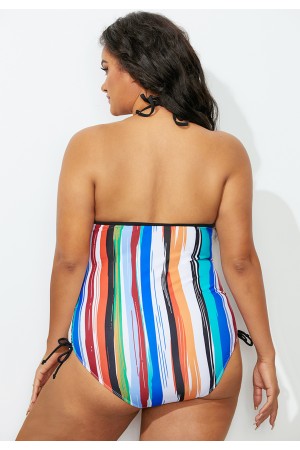 Technicolor Halter VNeck OnePiece Swimsuit