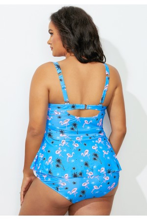 Blue Beach Print Ruffled Tankini Set