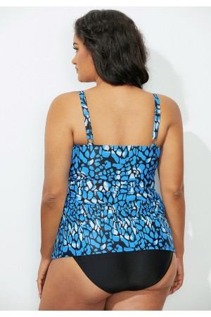 Blue Scoop Neck Gem Printed Tankini Set
