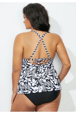 Black Floral Loop Strap Tankini Set