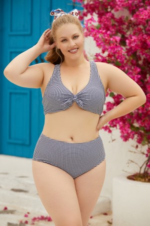 Light Grey Heart Neck Tie Front High Waist Bikini Set